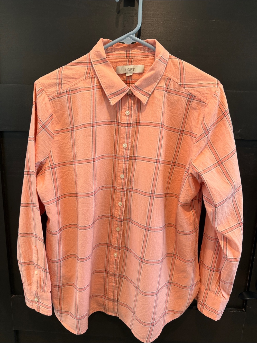 LOFT Coral Pink Plaid Button-Down Shirt